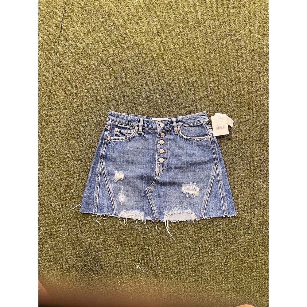 Free people dark denim distressed mini skirt